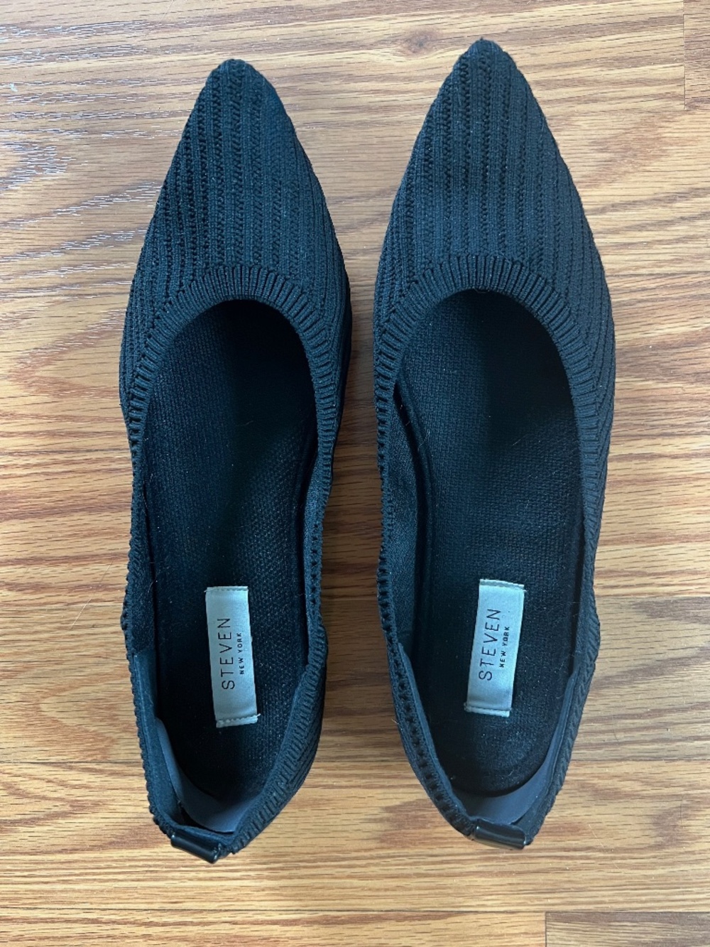 Steven New York Black Knit Pointed Toe Flats Stretch Slip On Women's 8.5